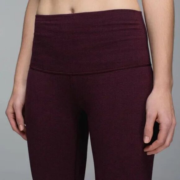 Lululemon Wunder Under Crop II *Cotton (Roll Down)Heathered Bordeaux Drama-Size4 - Picture 7 of 15
